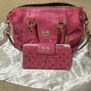 Authentic pink coach satchel and wallet.
